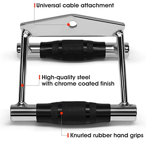 Image of Yes4All Seated Row D Handle Cable Attachment - D Grip / Row Handle for Cable Attachment (Chrome, Rubber)