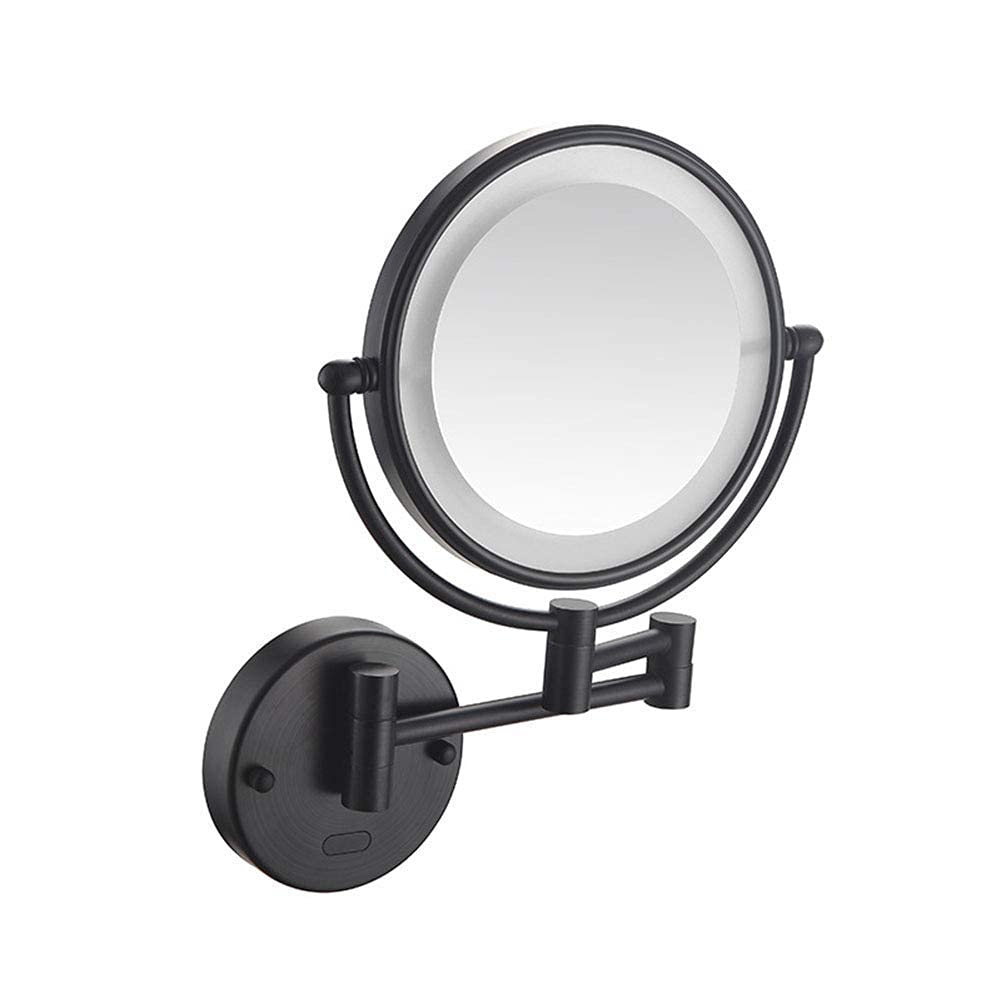 JYCCH Espejo de Maquillaje montado en la Pared, Giratorio de Dos Caras, Espejo de Montaje en Pared Extensible de Dos Caras, Giratorio de 360 Grados, Brazo Extensible (Negro Mate 3X)