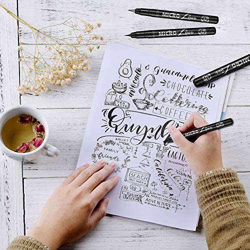 Precision Black Micro-Pen Fineliner Ink Pens - Waterproof Archival Ink Micro-Line Pens, Illustration Pens, Multiliner, for Art Watercolor, Sketching, Anime, Manga, Technical Drawing, 13/Set - Thumbnail 4