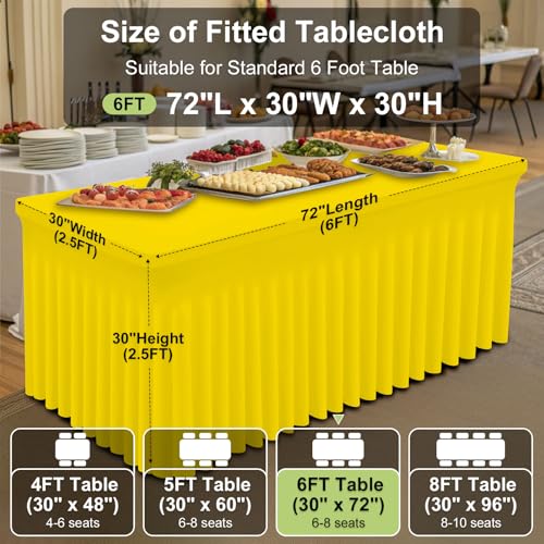 Image of Smiry Spandex Elastic Fitted Table Cloth Skirt for 6FT Rectangle Table | Stretch Washable Table Cloth, Banquet Table Cover for Wedding, Party, Indoor & Trade Shows, (Yellow, 72Lx30Wx30H)
