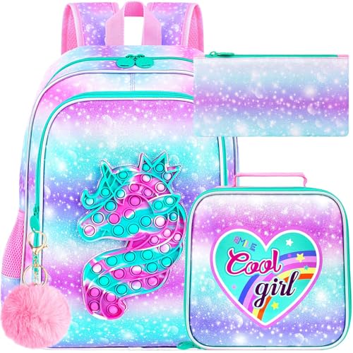 Image of CCJPX 3PCS Unicorn Backpack for Girls, 16 inchKids Water Resistant Elementary Preschool Kindergarten School Bookbag with Lunch Box - Pink