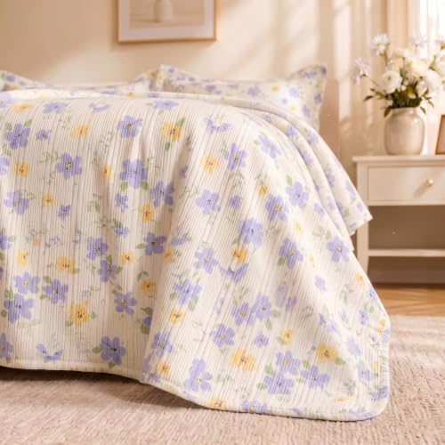 Image of SANMARINO Cloud Cotton 210 TC King Size Bedsheet with 2 Pillow Covers | Ultra Soft & Breathable | Floral Design Bedding Set | Hotel-Quality Comfort for a Luxurious Sleep | 270 x 250 cm | Lavender