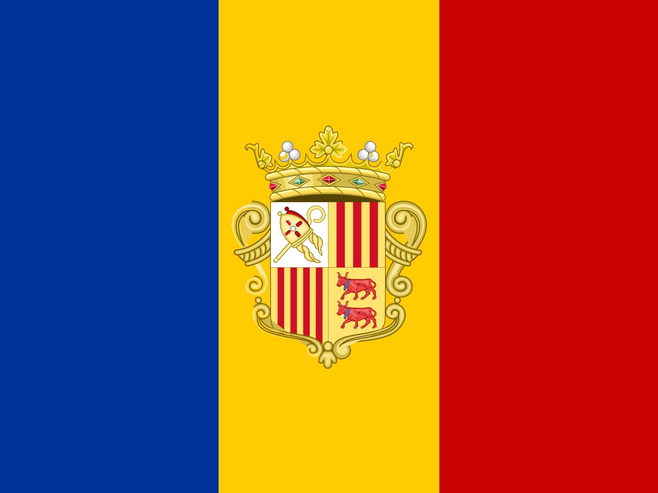 Drapeau Andorra 1939-1949 grand format pour collectionneur et pavoisement
