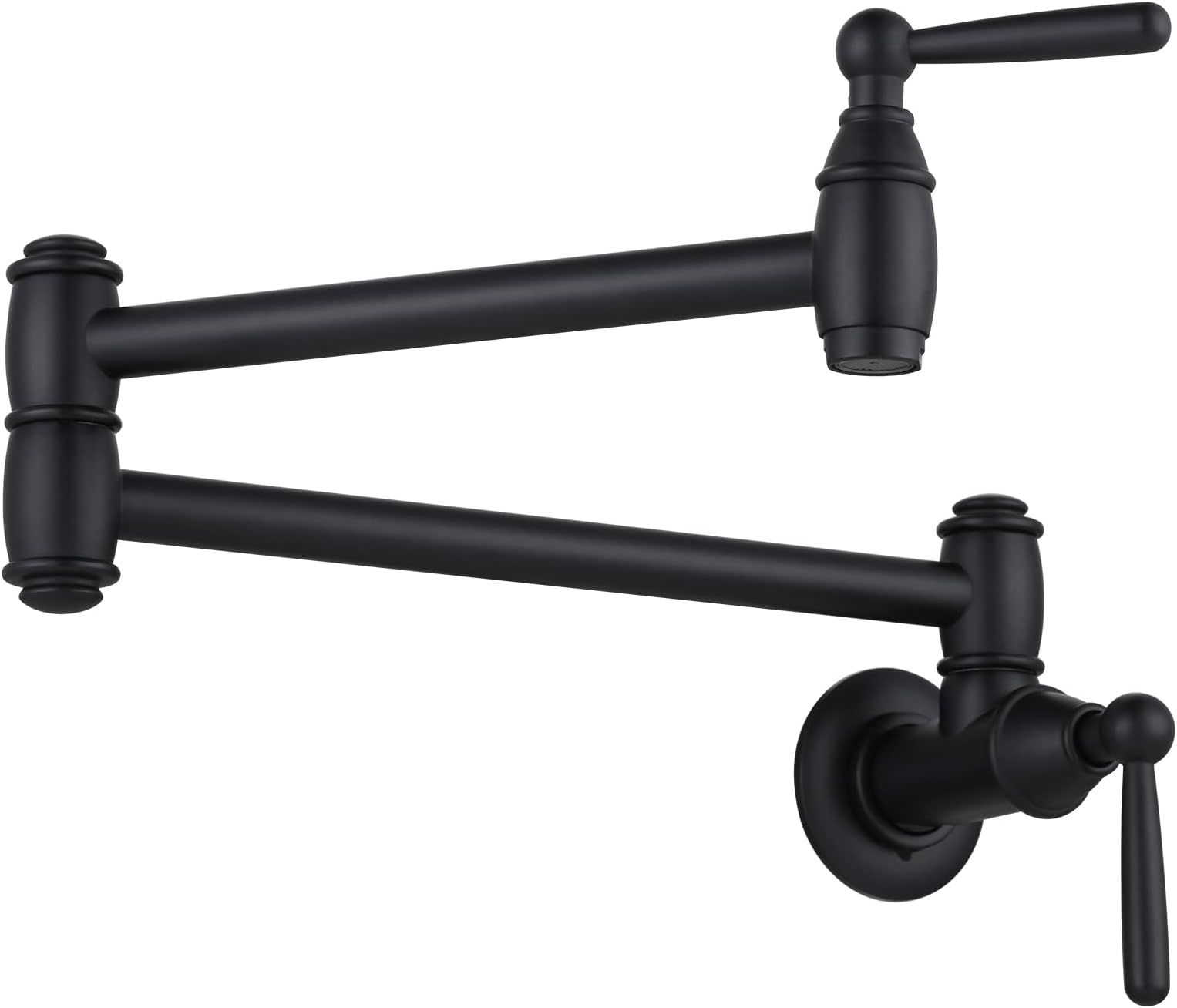 ARCORA Black Pot Filler, Modern Pot Filler Faucet Black Wall Mount Kitchen Folding Faucet 2 Handle with Double Joint Swing Arms Brass Stove Faucet