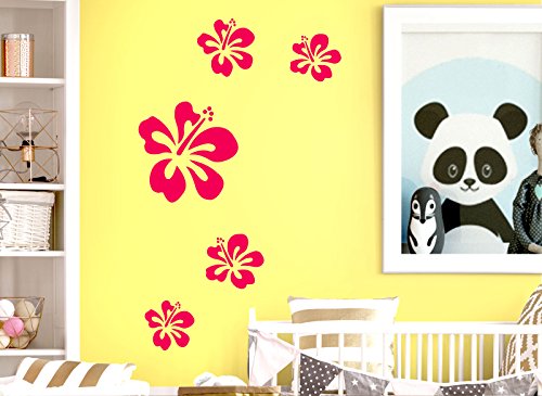 Grandora Klodeckel Aufkleber Hibiskusblüten I schwarz 5er Kreativset I Bad Blüten Blumen Hibiskus Aufkleber Wandaufkleber Wandsticker W916