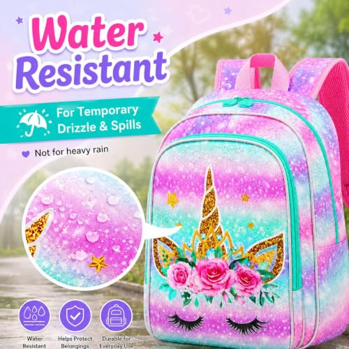 Image of CCJPX 3PCS Unicorn Backpack for Girls, 16 inchKids Bookbag with Lunch Box, Cute Water Resistant Elementary School Bag for Kindergarten Preschool Toddler