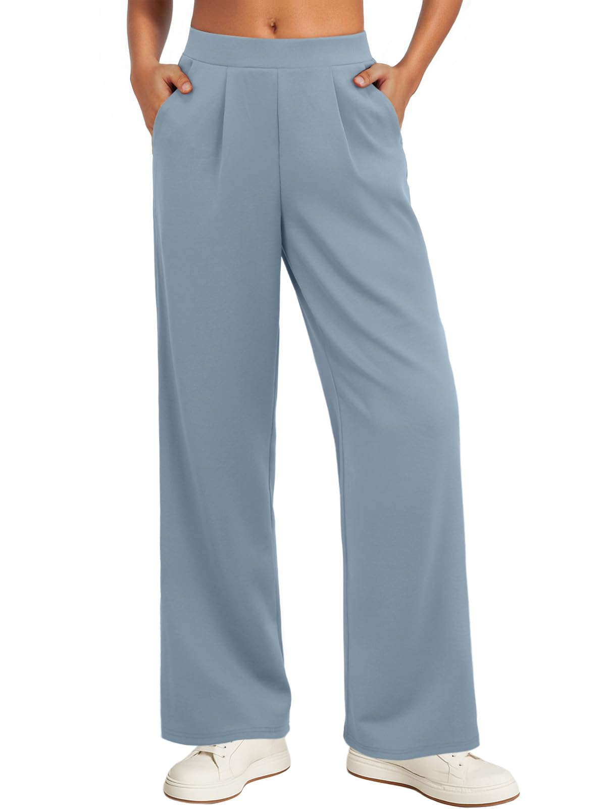 Feiersi Women Stretchy Wide Leg Pants Soft Elastic High Waisted Casual Palazzo Pants Trousers with Pockets