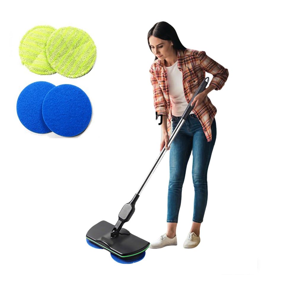 Fregona Eléctrica Giratoria Inalámbrica,Limpiadora y Pulidora de Suelos,con Almohadillas Microfibra y Pulido,Diseño Ergonómico para Limpieza Rápida