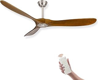 152 cm drewniany wentylator sufitowy z pilotem zdalnego sterowania, nowoczesny wentylator sufitowy do domu wiejskiego z 3 naturalnymi ostrzami orzecha włoskiego, utrzymuj równowagę i bezgłośny, odwracalny silnik prądu stałego i 6-biegowy, do sypialni, przedpokoju, ganku wewnątrz