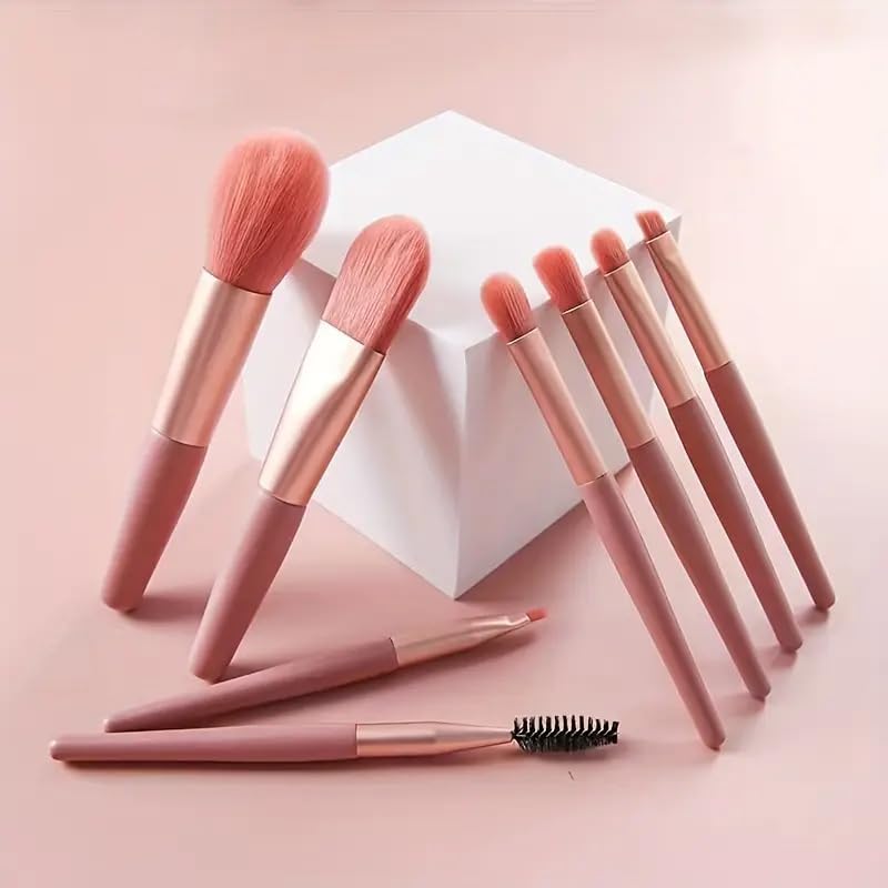 Hypoallergenic Polyester Bristle Makeup Brush Set,Wand Form Eye Shadow, Powder & Brow Brushes, ABS Handle, For Normal Skin - Portable Travel Kit (1 Set) Pink
