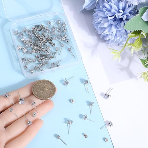 SOFPLATE 1 Box 60Pcs 3 Sizes Rhinestone Earring Post Stud Earrings with Loop 60Pcs Brass Ear backs 925 Sterling Silver Plated Pins Cubic Zirconia Earring Studs Findings for jewellery Making Supplies - Image 3