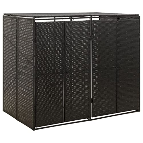 Générique Abri pour Poubelle Double Noir 140x80x117 cm Résine tressée,Maison & Jardin,Produits ménagers,Accessoires pour conteneurs à déchets,Cache-conteneurs à...