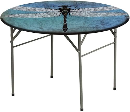 Miniatura 3 de Mantel de cierre de borde redondo, mantel con bordes elásticos de libélula, fondo antiguo estilo grunge vintage y insecto de libélula para mesas