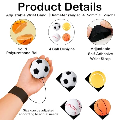 QHSXMQ 8 Stück Springball mit Schnur, Ø 6cm Handgelenk Ball Mit Schnur, Balls mit Gummiband für Kinder, Jumper Balls mit Schnur Fußball, Basketball, Baseball, Softball