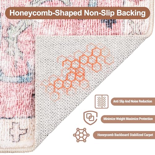 Image of Medallion Area Rug - Honeycomb Non-Slip Backing Rug Foldable Faux Wool Carpet Machine Washable Area Rugs for Living Room Bedroom Dining Room Home Office(8'x10', Ocean /Pink)
