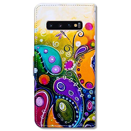 Bcov Galaxy S10 Plus Case, Colorful Dragonfly Flip Wallet Leather Cover Case With Credit Card Holders, Kickstand, Magnetic Closure For Samsung Galaxy S10 Plus/S10+ #TOP6