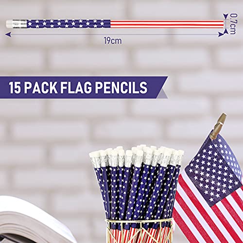 15 lápices patrióticos con bandera americana y borrador miniatura 7