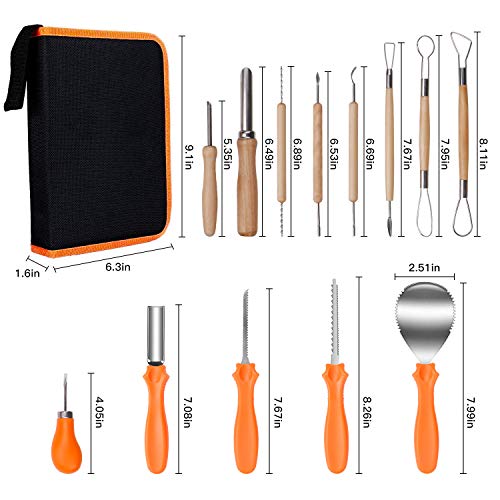 Halloween Pumpkin Carving Tools, 13 Pieces Professional pumpkin cutting supplies tools Kit stainless steel lengthening and thickening with Carrying Case, Easily Sculpting Halloween Jack-O-Lanterns - Thumbnail 4