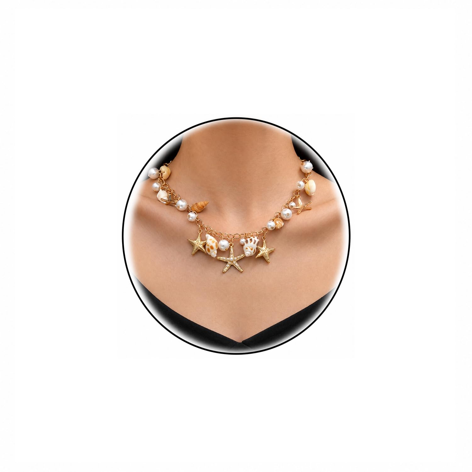 beach jewellery for women layered pearl starfish shell necklace, beach necklace for women with seashell pendant, boho beach accessories for women for party travel festival daily wear