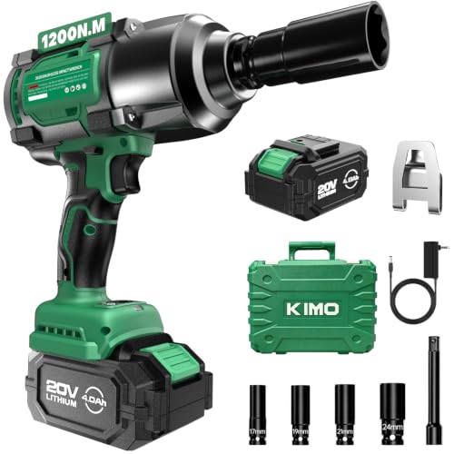Image of KIMO Impact Wrench 1 /2 Inch, 890Ft-Lbs(1200N.m), 4000RPM /2900IPM Brushless Motor High Torque Impact Driver with 4.0Ah Battery, 3 Modes, Variable Speeds, LED Light, Cordless Impact Gun for Car /Truck
