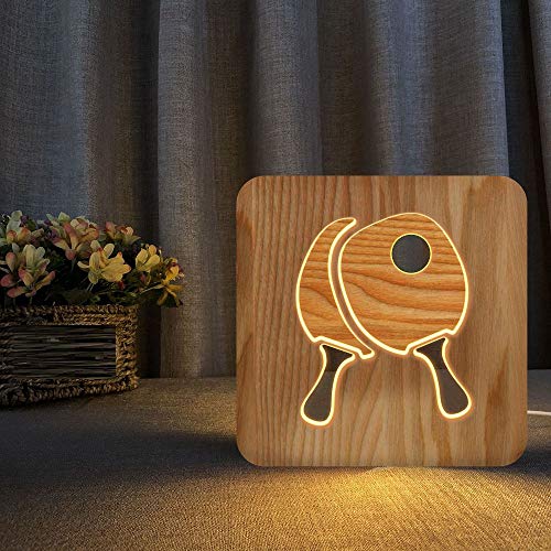 Bfrth Statues And Figurines Sculptures Decor Table Tennis Racket Shape Solid Wood Carving Table Lamp Decoration Ornaments Crafts #TOP5