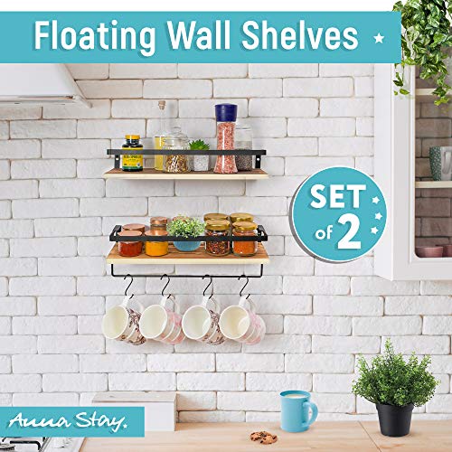 Anna Stay Floating Wall Shelves, Set of 2, Decorative Wall-Mounted Shelving for Living Room Decor, Bathroom Towels, or Bedroom Decorations, Premium Cotton Towel and Hardware