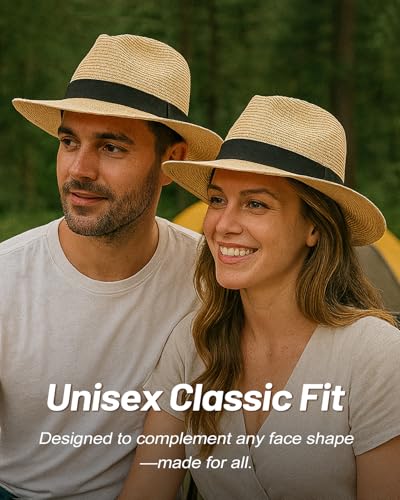 Image of Zylioo XXL Oversize Straw Sun Hat for Big Heads, Wide Brim UV Protection Panama Beach Hat, Summer Fedora with Lanyard