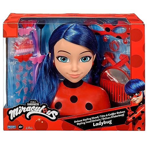 Bandai Miraculous Ladybug - Cabeça de penteado Miraculous Deluxe 21 cm, cabeça de cabeleireiro Marinette 30 acessórios, licença oficial Miraculous, brinquedo infantil de 4 anos e P50247
