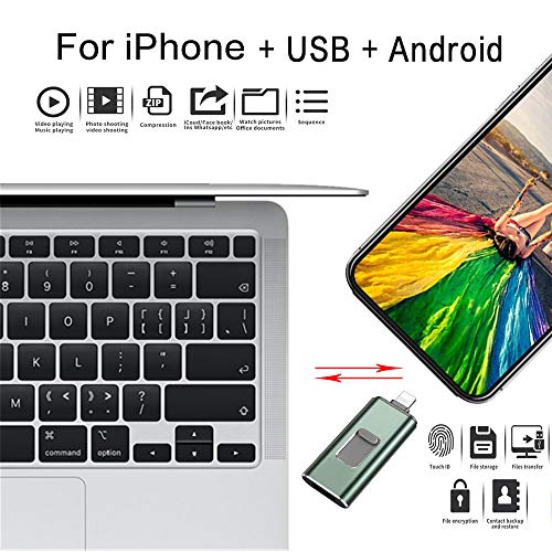 USB Flash Drive 256GB [3-in-1], Kimiandy USB 3.0 Adapter External Storage Memory Stick Adapter Expansion Compatible with PC/Android Pen Drive (256G Green) - Thumbnail 6