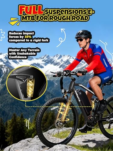Image of ESKUTE M200F Electric Bike for Adults - 27.5 inch Tire Mountain E-Bike, 1500W Peak Brushless Motor 31+MPH, 48V 20.8Ah Removable Battery, Up to 80 Miles, Step Over Commuter E-MTB, Full Suspensions