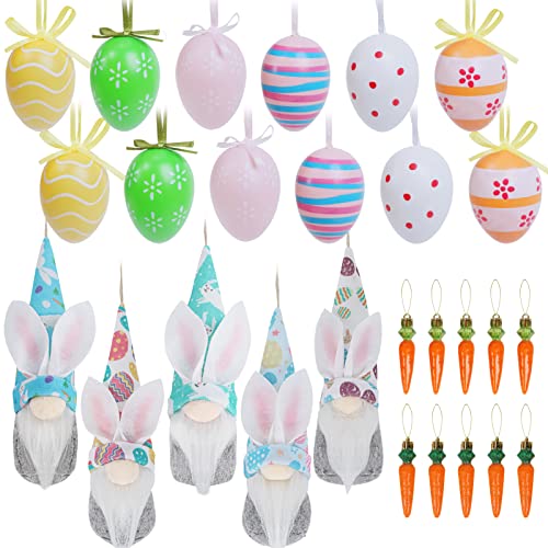ZPONEED 27 Stück Osterschmuck, Ostereier zum Aufhängen, Osterdeko Hasen Karotte und Ostereier Osterbasteln, Ostern Deko für Kinder Baumschmuck Ostern Cover