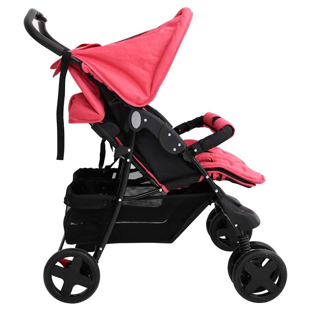 Poussette Double, Poussette Deux Places pour Jumeaux Pliable Rouge Acier