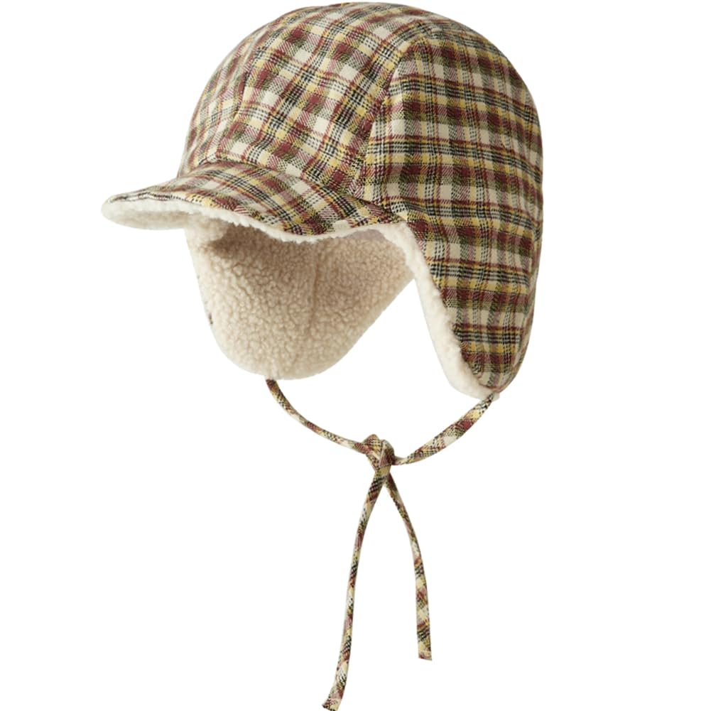 Plaid Winter Hat with Ear Flaps for Women Men Check Print Fleece Lined Earflaps Baseball Cap Beanie Hats Trapper Hat