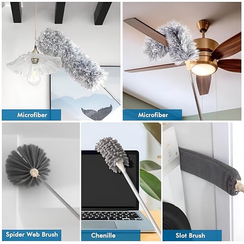 Image of 5-in-1 Extendable Microfiber Duster - Telescopic 100-inch Cleaning Kit with Four Flexible Dusting Heads - Soft, Washable Home Care Brush for Fans, Blinds & High Ceilings