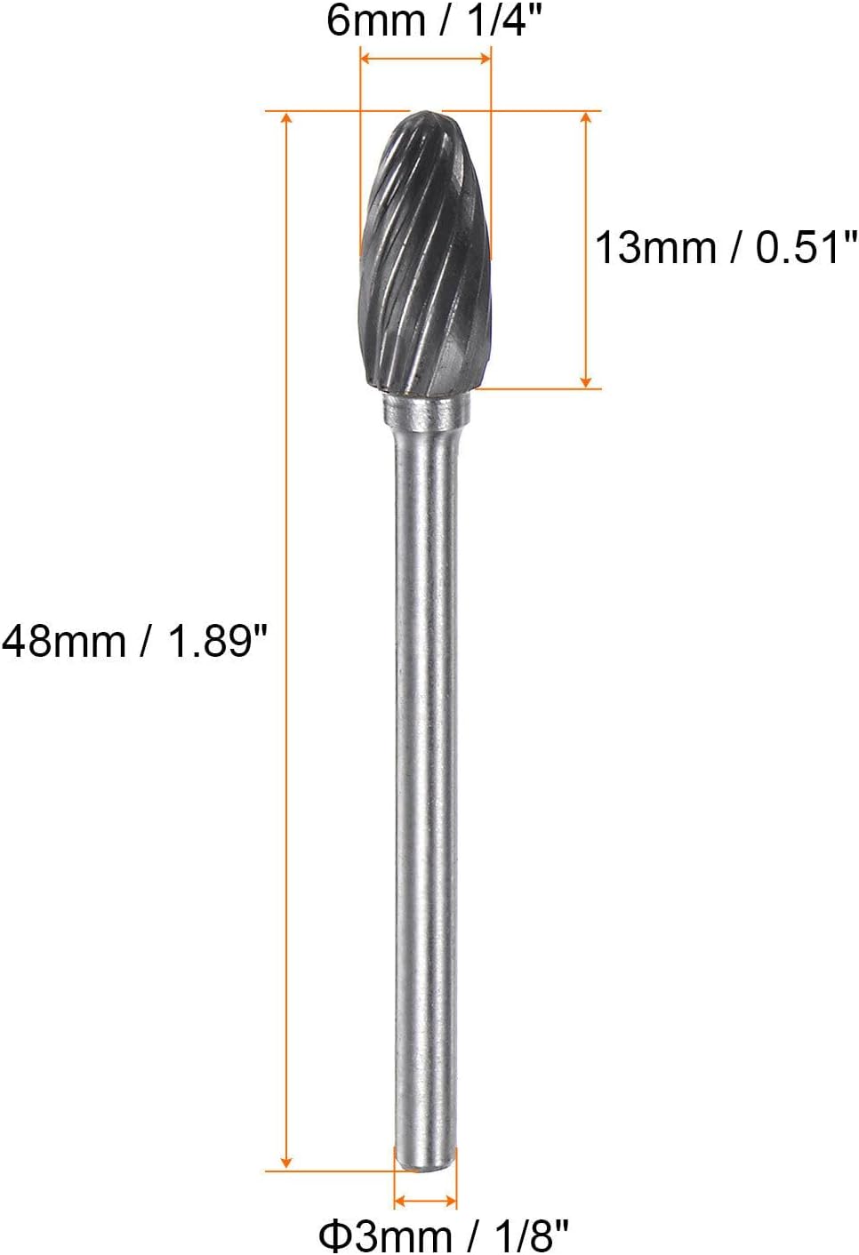 Toolparts And Accessories 10pcs 1/4" (6mm) Head 1/8" (3mm) Shank H-Shape Single Cut Carbide Rotary Burrs (#CN#130824-03293)