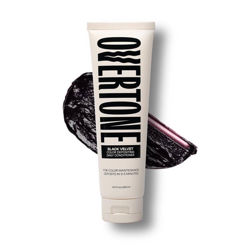 Overtone Daily Color Depositing Conditioner, Black Velvet, 4.5 oz, Hydrating, Damage-Free Temporary Hair Color for All Hair Types with Shea Butter & Coconut Oil, Vegan & Cruelty-Free