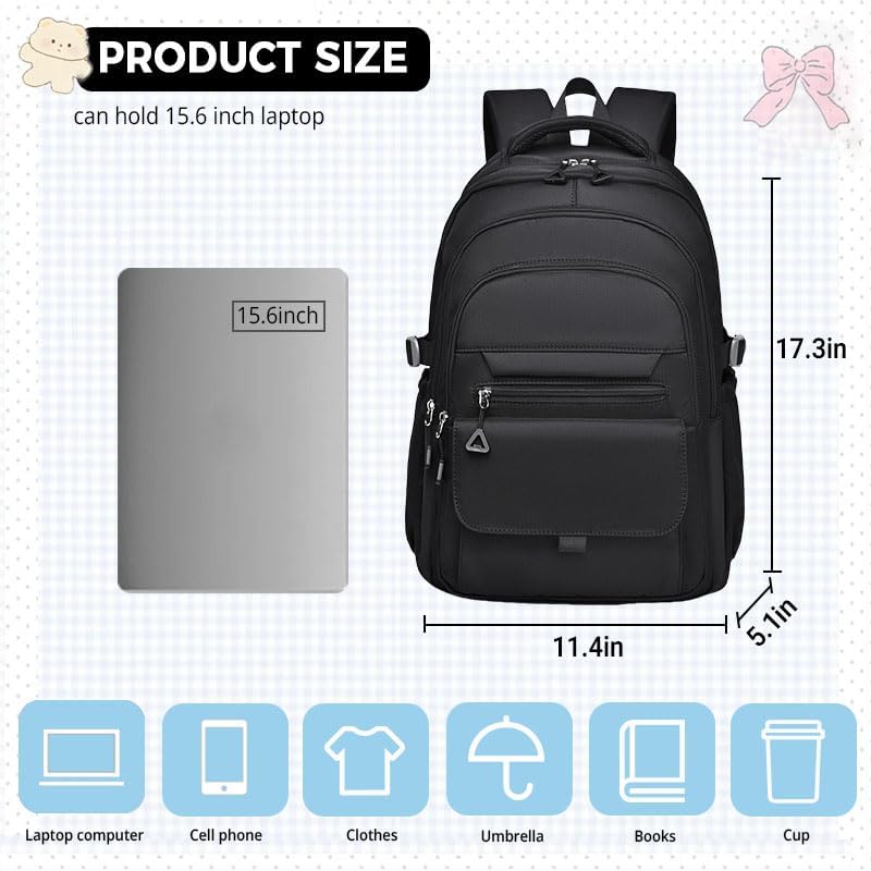 Preppy Laptop Backpacks for College Women Cute Kawaii Aesthetic Commute Bag Lightweight Y2K Retro Travel Daypack (Pink) - Image 2