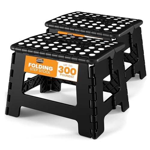 Utopia Home Folding Step Stool 9 Inch, Portable Anti Slip Surface for Kids and Adults, Heavy Duty Folding Stool with Carrying Handle, 300 lbs Load Capacity, Pack of 2, Black