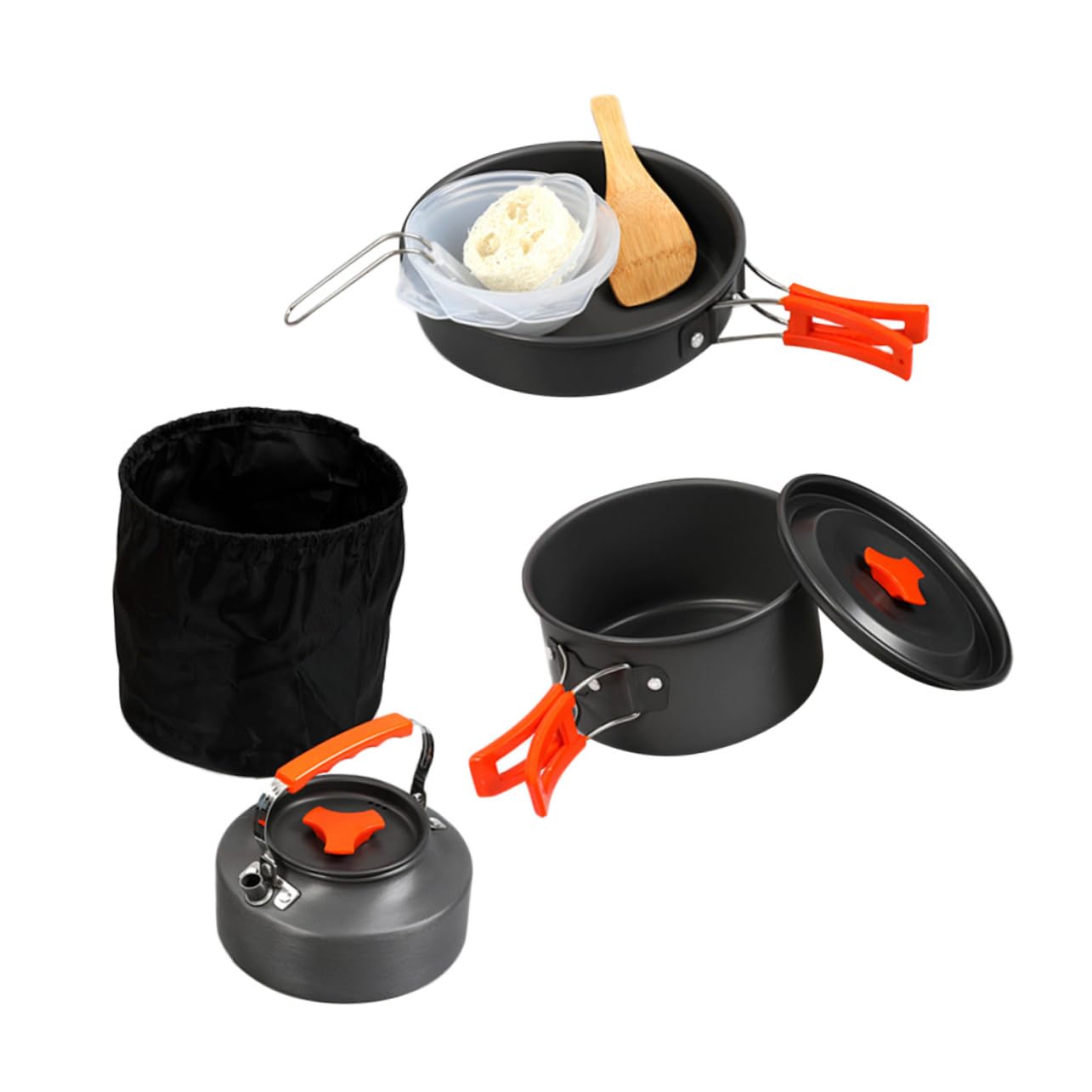 GANAZONO 1set Portable Camping Cookware Outdoor Cooking Gear Non-Stick Cooking Utensils for Hiking Backpacking and Picnics Compact Storage Bag Included for Persons
