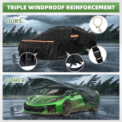 Image of Car Cover for Chevy Corvette C8 Stingray /Z51 Z06 2020-2026, All-Weather Full Exterior Cover for Sun, Dust,Rain & Snow Protection, Heavy Duty Outdoor Cover with Zipper Door and Soft Cotton Lining