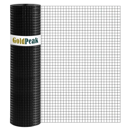 GoldPeak Black Hardware Cloth 1/2 inch 48 inch x 100 Foot 19 Gauge - Vinyl Coated Welded Wire Mesh Roll Chicken Wire Fencing Garden Fence Tree Guard Hardware Mesh Wire Fence Roll