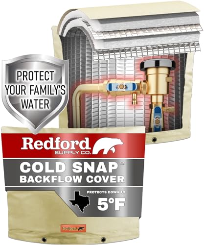Image of Redford Supply Pro Outdoor Backflow Preventer Insulation Cover for Winter Pipe Freeze Protection, Multi-use Waterproof Pouch for Water Sprinkler Valve Box, Meter or Controller (28 inchW x 20 inchH, Beige)