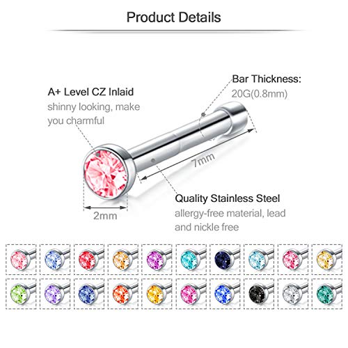Zolure 20G 28Pcs Stainless Steel Cz Nose Studs Rings Piercing Pin Body Piercing Jewelry Set #TOP3