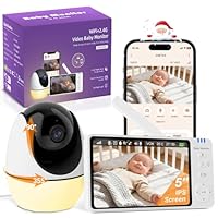 BURNNOVE 1080P Camara Vigilancia Bebe WiFi con Pantalla 5" IPS y 355° PTZ, Vigilabebes con Visión Nocturna, Detección de llanto y Movimiento, Comunicación Bidireccional, Sensor Temperatura, Modo VOX