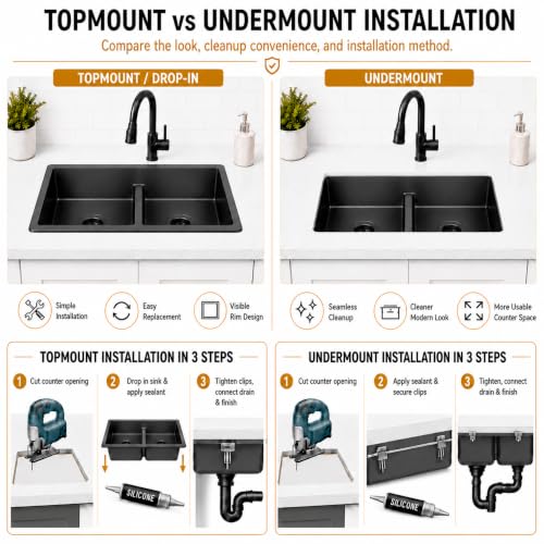 Zeesink 32 inch Double Bowl Kitchen Sink,Black Undermount Kitchen Sink 32 X 18 inch,16 Gauge Stainless Steel Undermount Sinks,Special Low-Divide Design by Zeesink - Used condition - Image 9