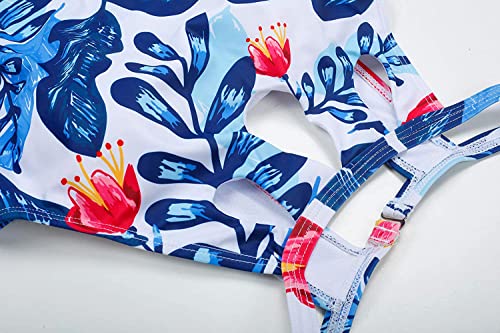 Yonique Two Piece High Neck Tankini Swimsuits for Women Tummy Control Bathing Suits Swimwear Blue Floral Print XXL - Image 4