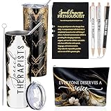 Picture of 6 Pcs Speech Language Pathologist Gifts Set Speech Therapist Gift Slp Must Haves Notebook Tumbler Makeup Bag Ballpoint Pen Essentials for Women Graduation Retirement Birthday Therapy Gifts(Black)
