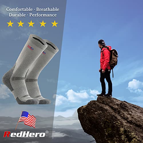 Redhero Men's Merino Wool Cushion Crew Socks For Outdoor Hiking Trekking Hike Soft Cozy Thermal Fit Moisture Control(Lightgray L) #TOP2