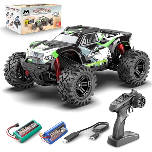 Image of Mirana Spectre 1:10 High Speed Hobby Grade RC Car Toy for Kids & Adults up to 50 kmph - 4x4 Remote Control Offroad Monster Truck ATV - 2 & 3 Pack Rechargeable Batteries - for Ages 14+ Years (Green)
