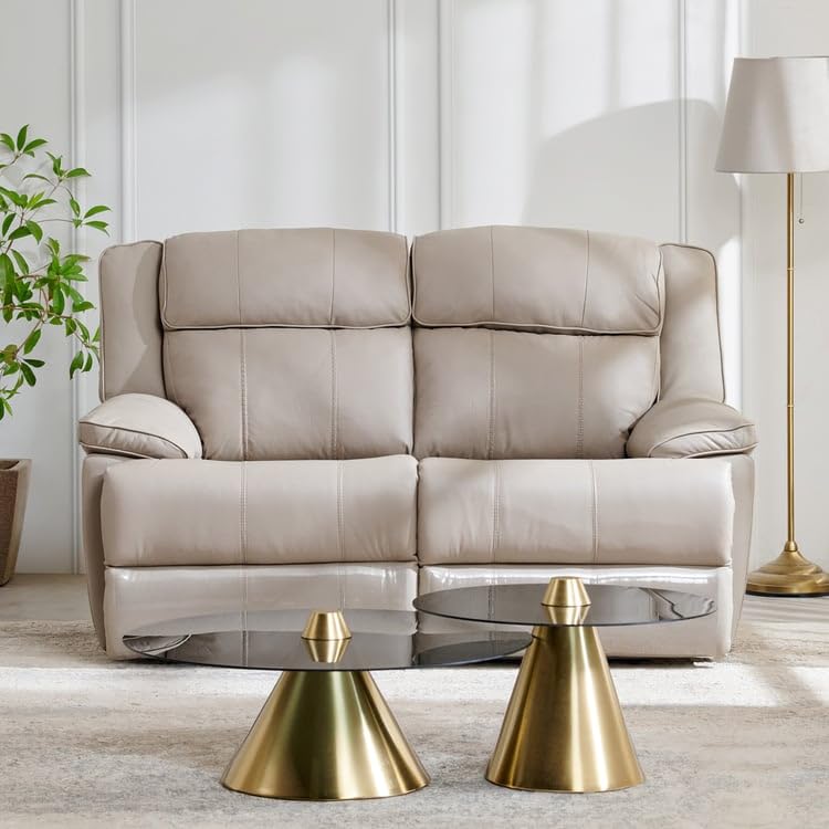 Image of Home Centre | Torino Half Leather 2-Seater Recliner Set | Recliner Sofa for Living Room | Solid Wood | Grey | 2 Year Warranty